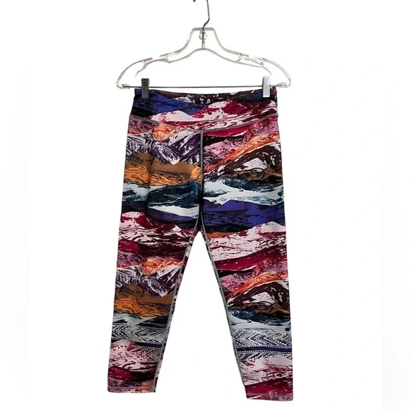 Prana Abstract Print Pull On Crop Yoga Leggings Womens (L) Elastic Waist - Picture 2 of 6